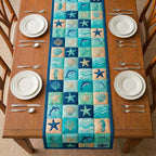 Aqua Squares with Starfish and Dolphin Table Runner