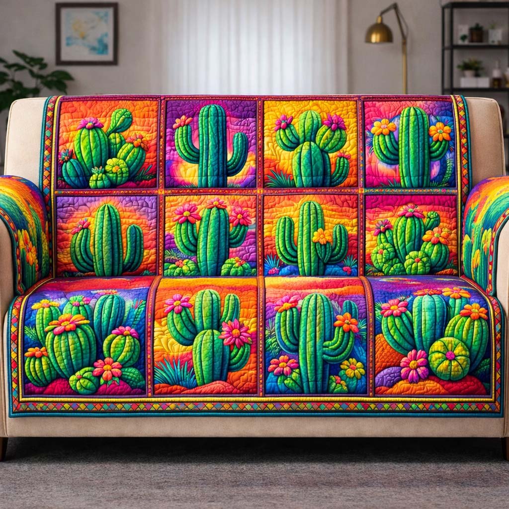 Cactus Squares in Bright Colors Sofa Cover