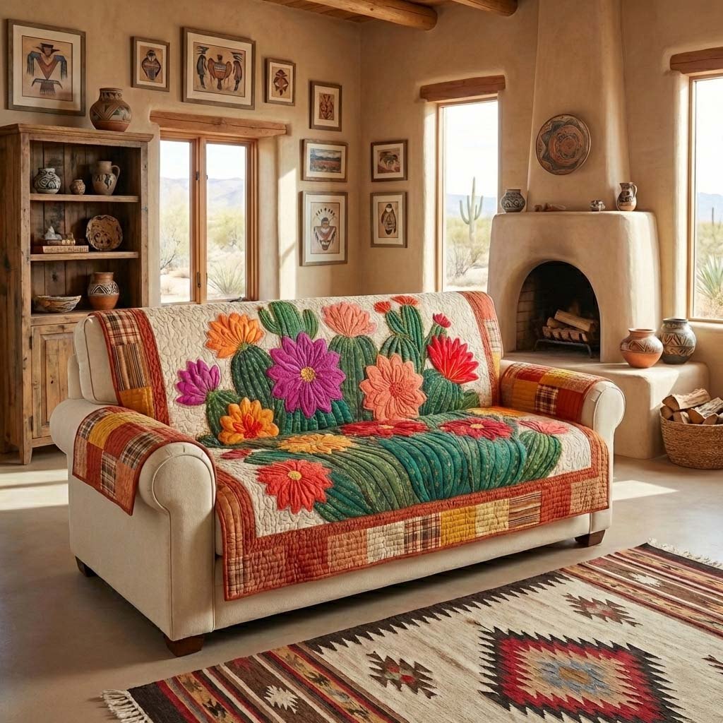 Bright Blooms on Cream Patchwork Sofa Cover