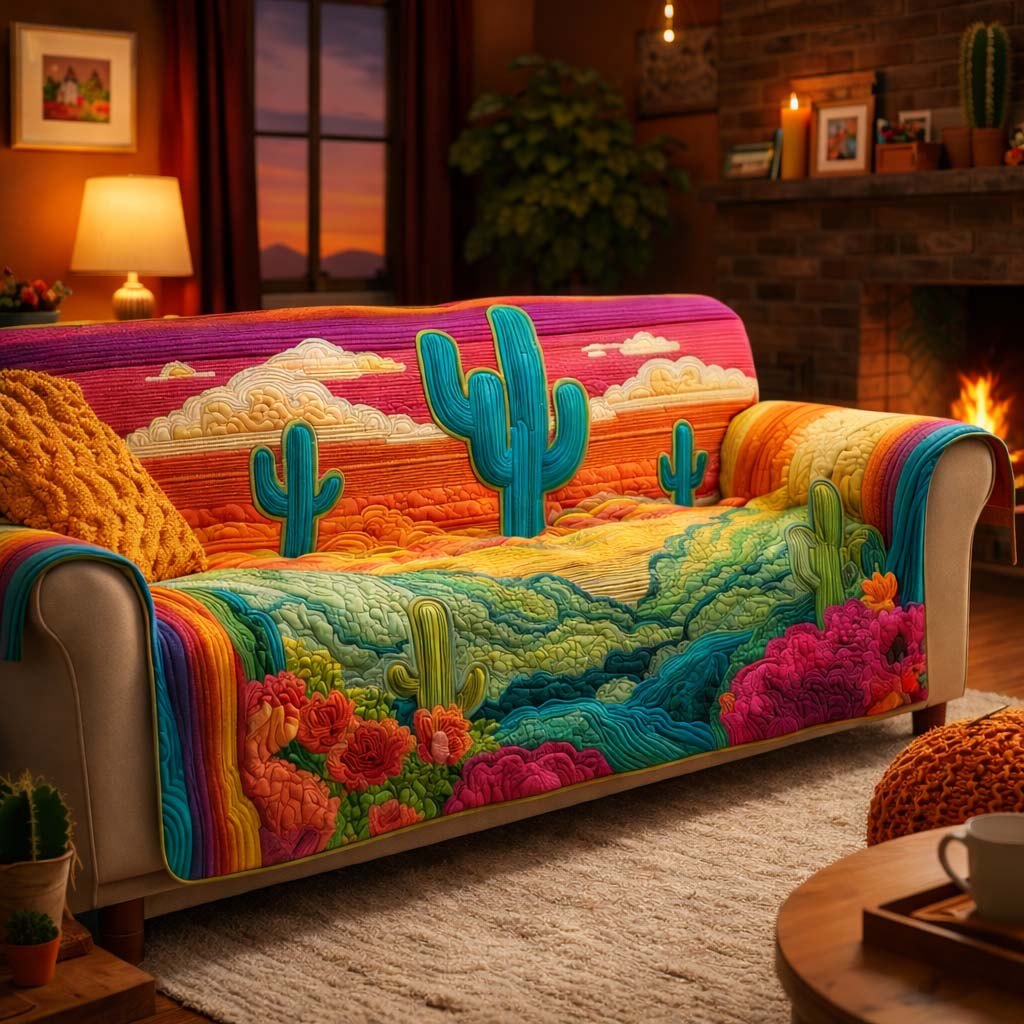 Cactus Under a Pink Desert Sky Sofa Cover