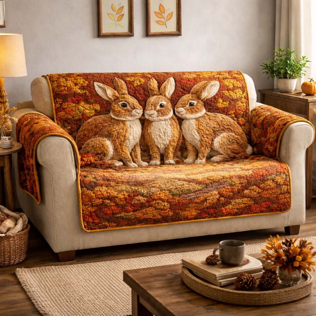 Rabbits Among Autumn Leaves Sofa Cover