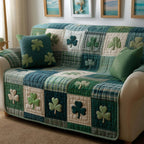 Shamrocks on Green Plaid Squares Sofa Cover