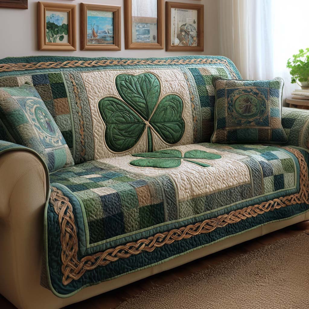 Shamrock with Celtic Knot Border Sofa Cover