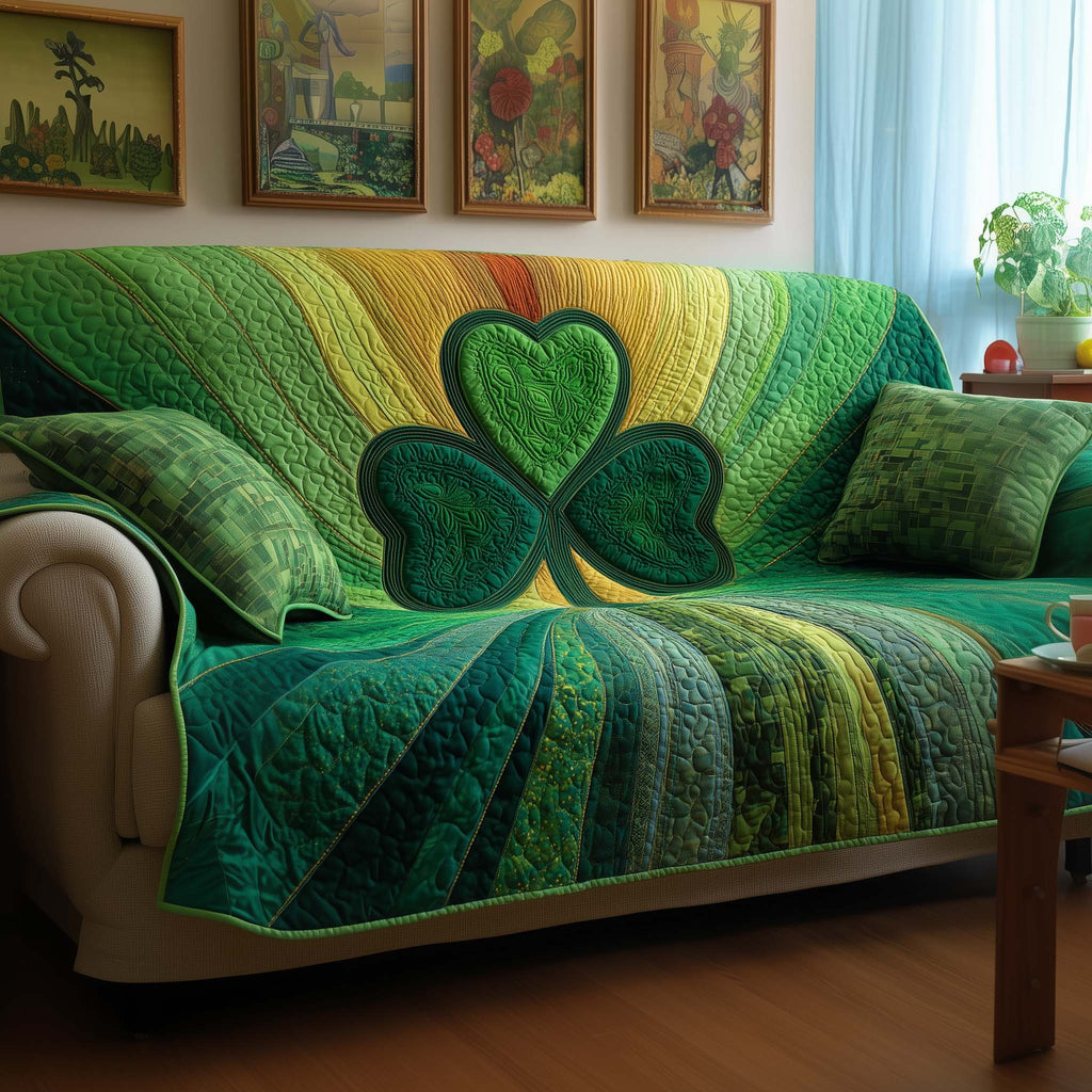 Large Green Shamrock on Green Sofa Cover