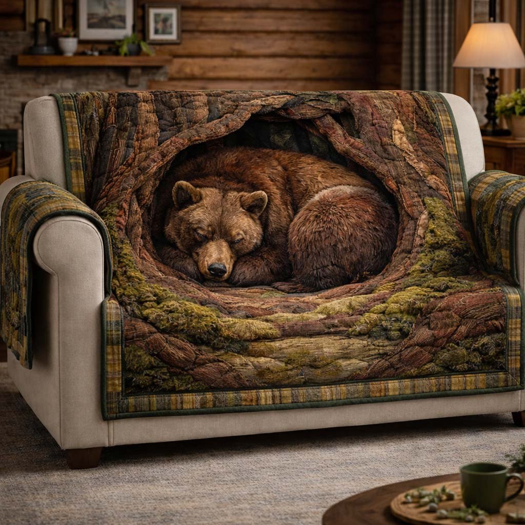 Bear Sleeping in the Hollow Den Sofa Cover