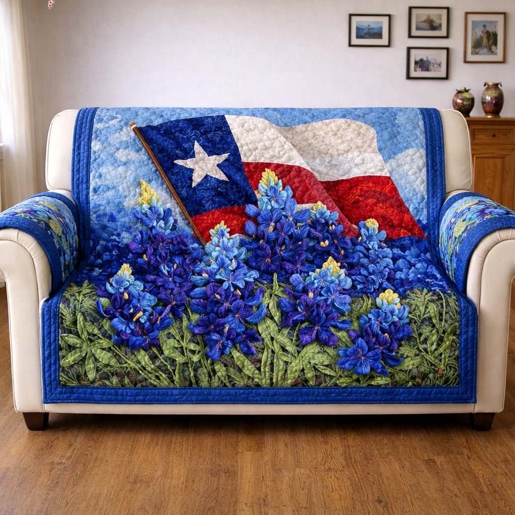 Bluebonnets with the Lone Star Flag Sofa Cover