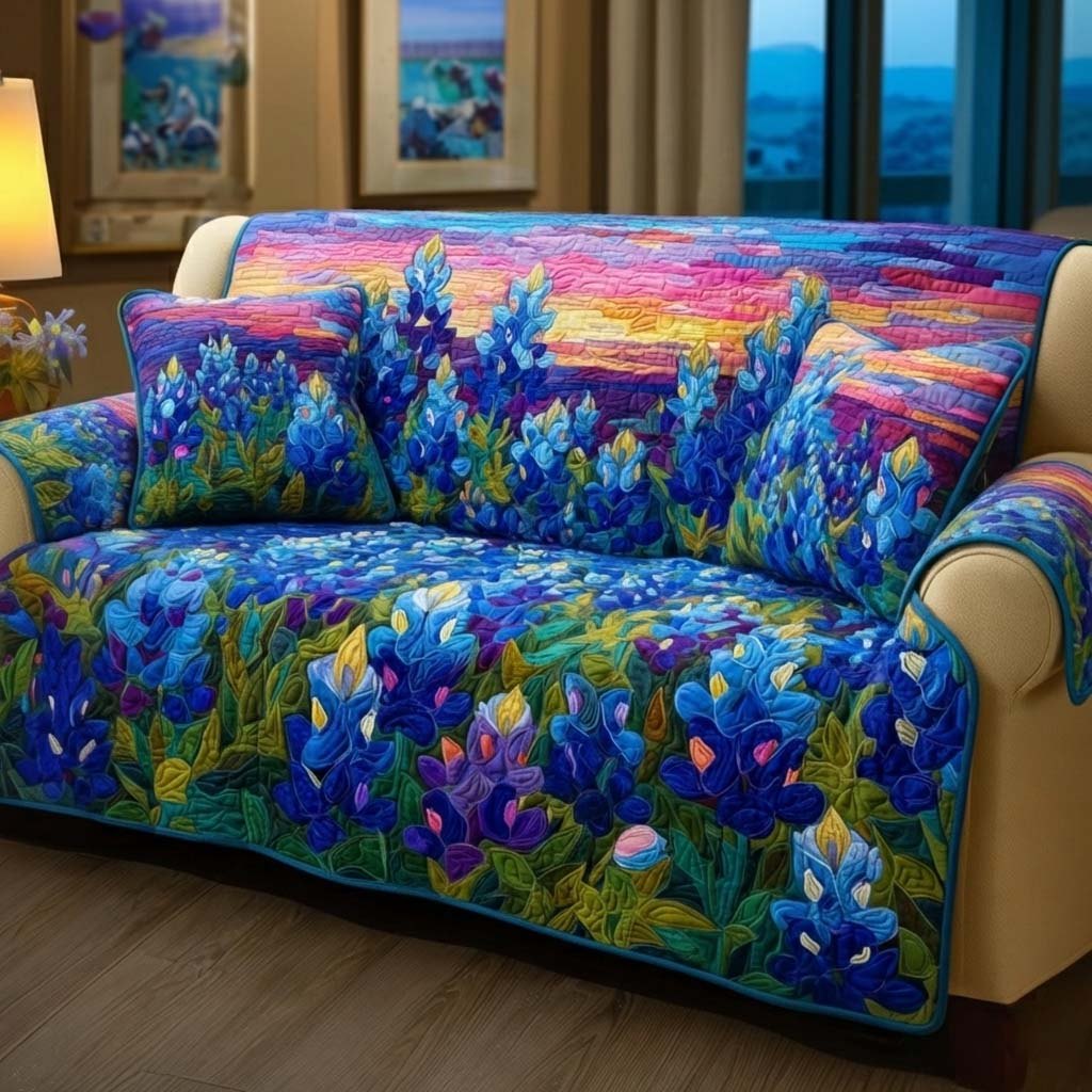 Bluebonnets Under a Sunset Sky Sofa Cover