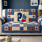 Bluebonnets Boots and Stars on Plaid Sofa Cover