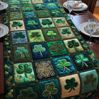 Patchwork Shamrock Squares in Teal and Green Table Runner