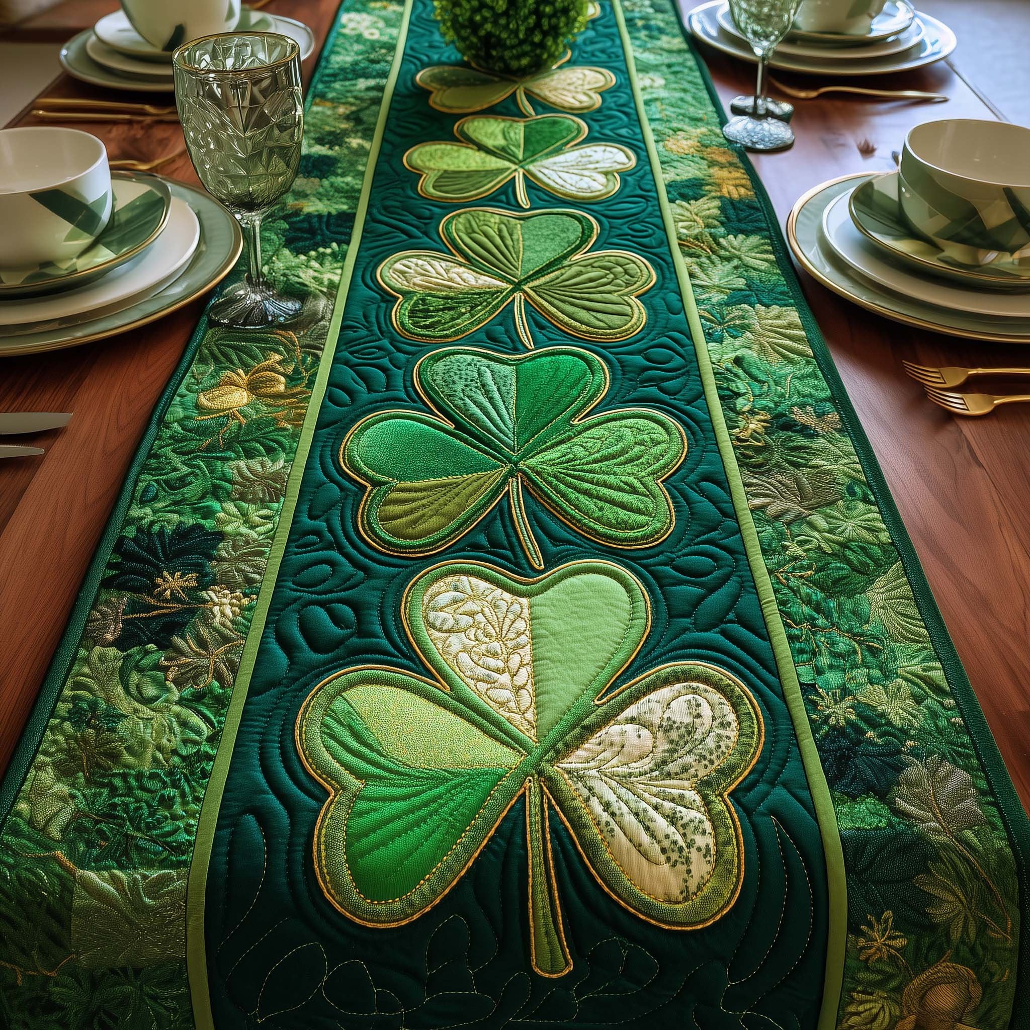 Bold Shamrocks on Deep Green Table Runner