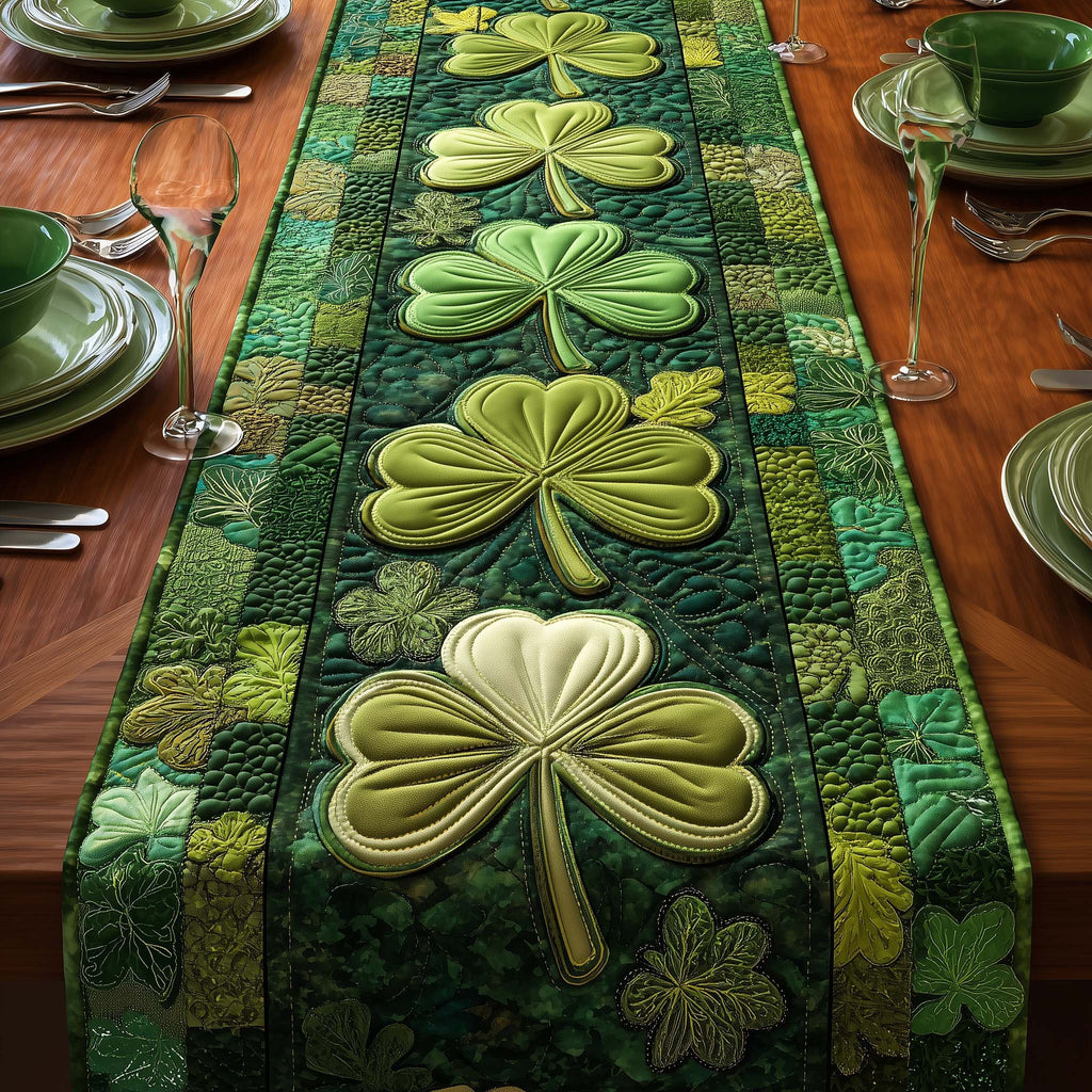 Pale Green Shamrocks on Emerald Table Runner