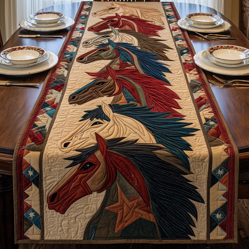 Three Horse Heads with Flowing Manes Table Runner