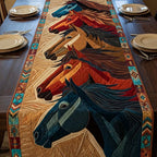 Red and Blue Horses on Gold Table Runner