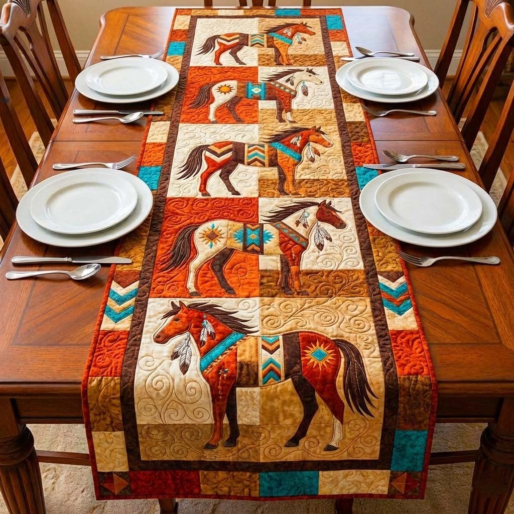 Painted Ponies in Southwest Blocks Table Runner