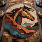 Wood Grain Horse Head Circle Table Runner