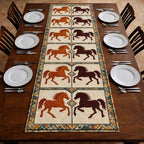 Galloping Horses in Cream Squares Table Runner