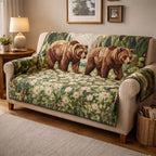 Grizzlies in the White Flower Meadow Sofa Cover
