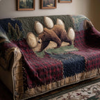 Bear Cubs on Red and Navy Panels Sofa Cover