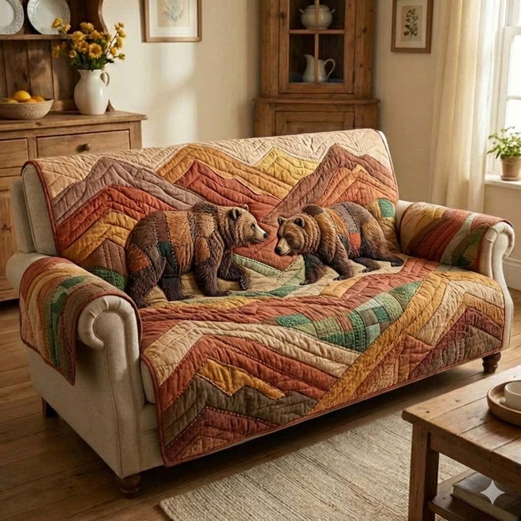 Bears on the Canyon Chevrons Sofa Cover