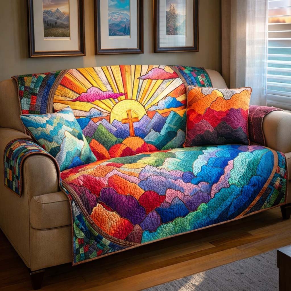 Sunrise and Cross Over the Mountains Sofa Cover
