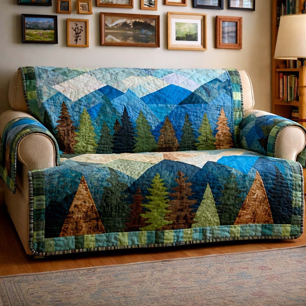Blue Mountains Above Pine Trees Sofa Cover