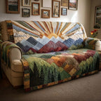 Sun Rays Over Patchwork Mountains Sofa Cover