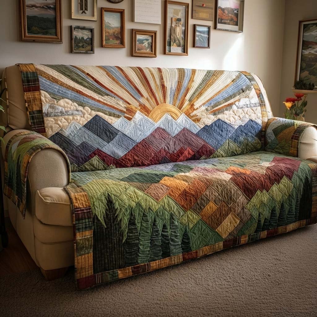 Sun Rays Over Patchwork Mountains Sofa Cover