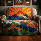 Orange Sunset Over Green Mountains Sofa Cover