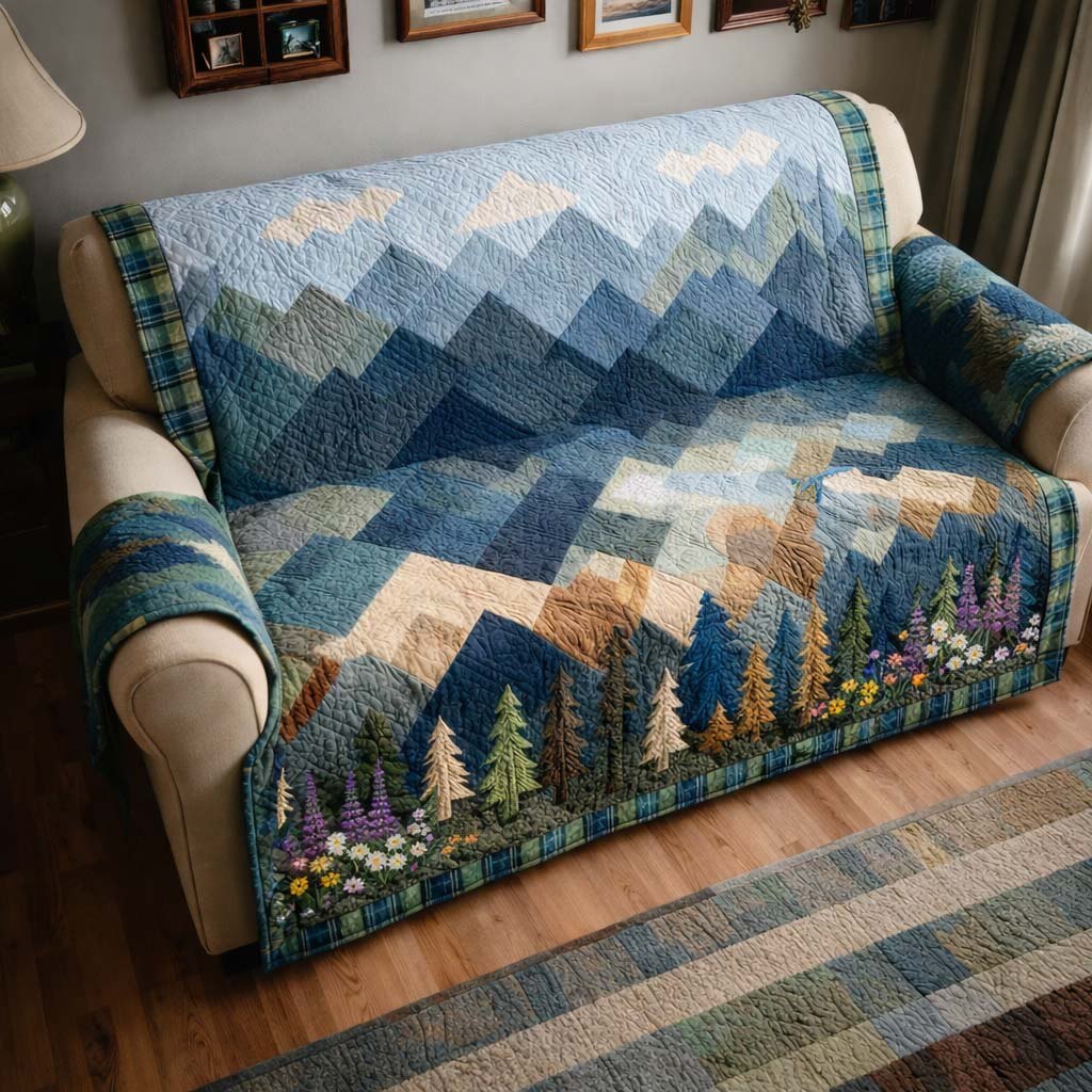 Denim Mountains with Pine Forest Sofa Cover