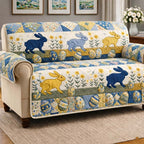 Blue and Yellow Bunnies with Eggs Sofa Cover