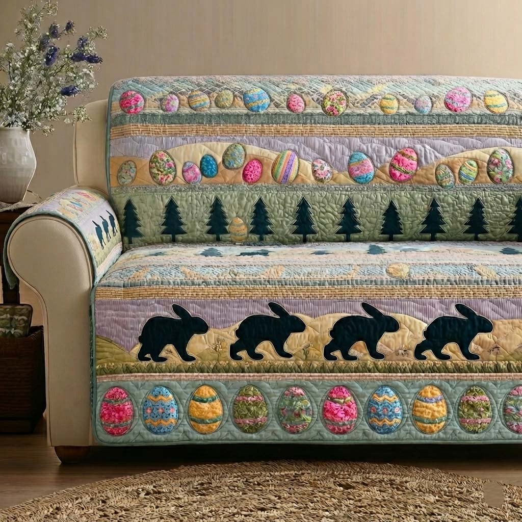 Black Rabbit Silhouettes with Eggs Sofa Cover