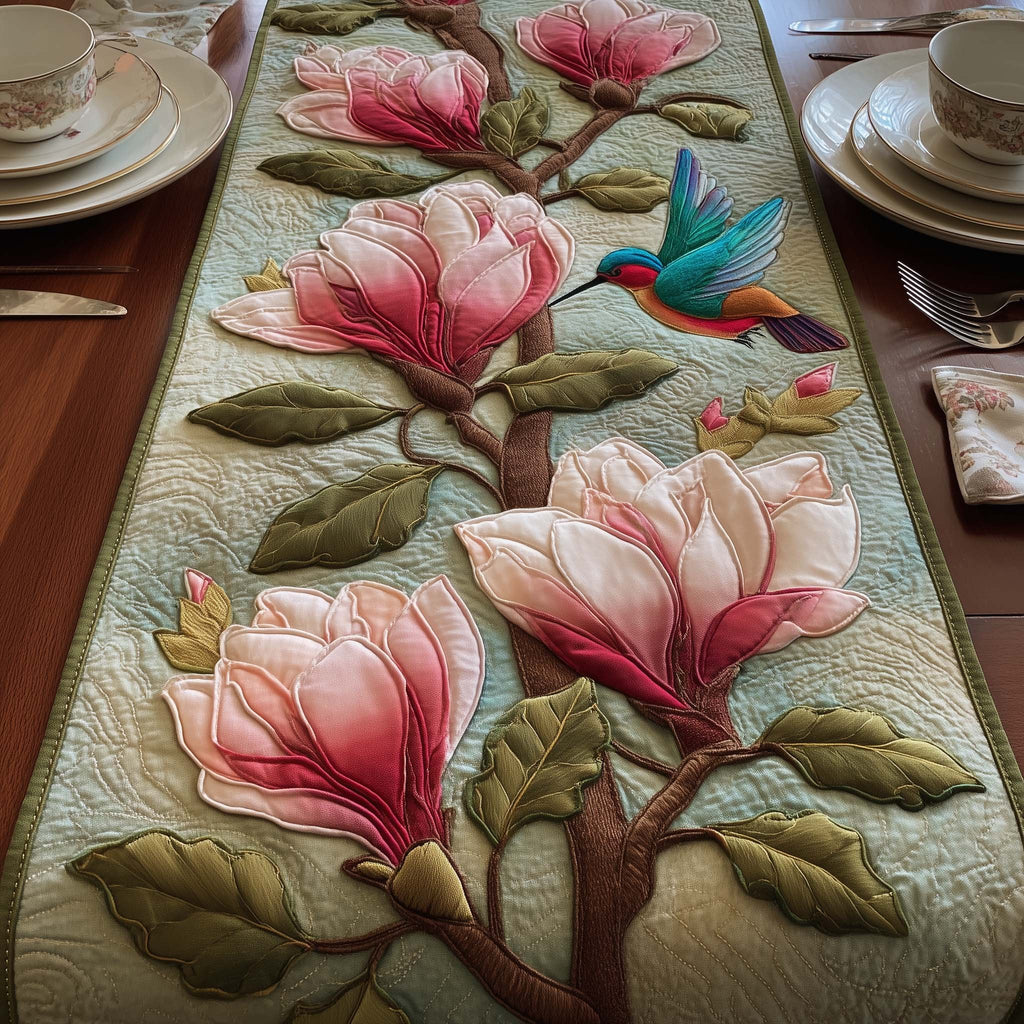Pink Magnolia with Hummingbird Table Runner