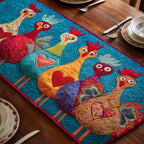 Folk Hens with Red Hearts Table Runner