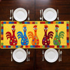 Bright Roosters on Yellow Panel Table Runner