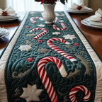 Candy Canes on Teal Panel Table Runner