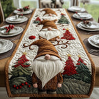 Brown Hat Gnome Among Red Trees Table Runner