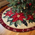 Poinsettias with Red Border Christmas Tree Skirt
