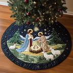 Nativity with Sheep on Starry Night Christmas Tree Skirt
