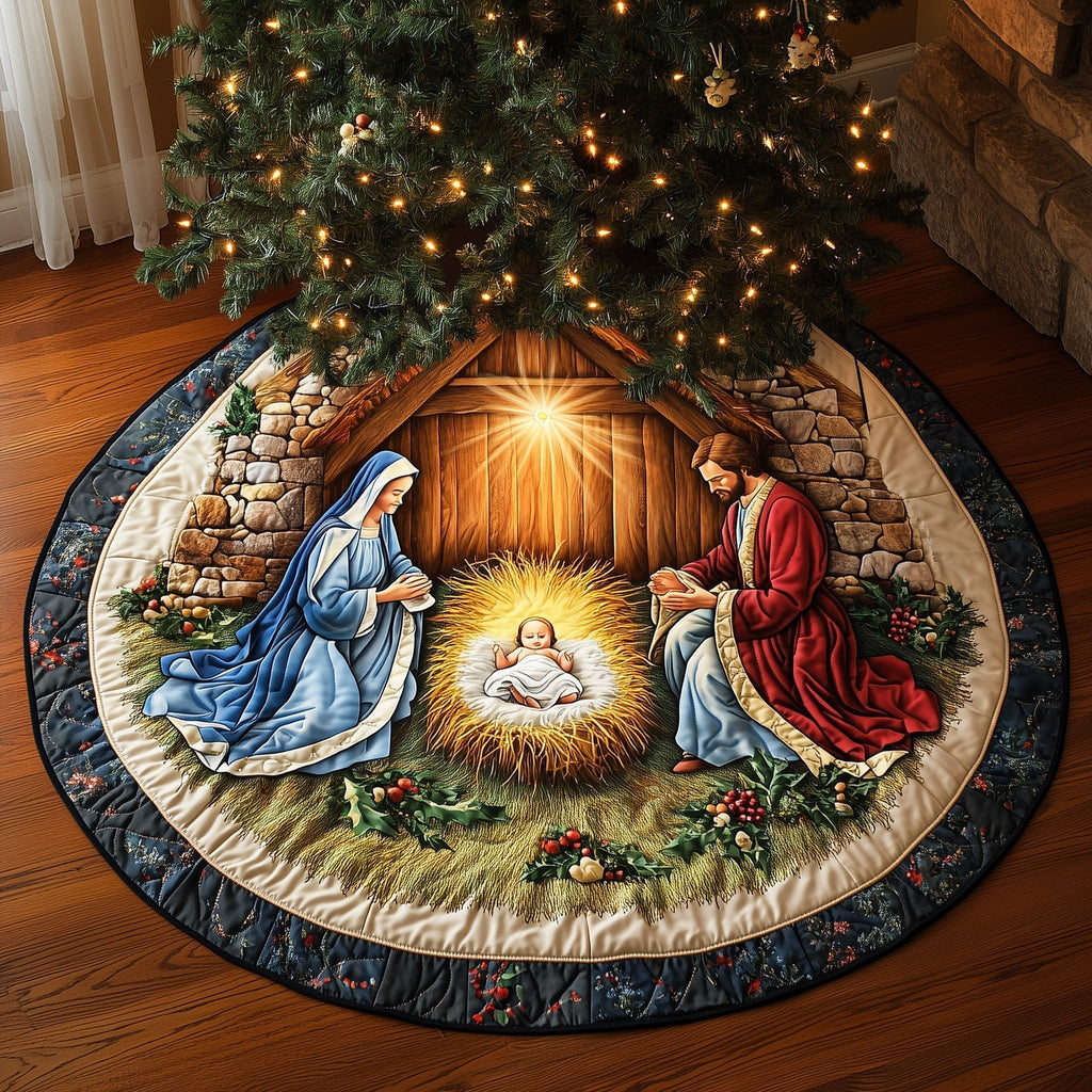 Nativity in the Glowing Stable Christmas Tree Skirt