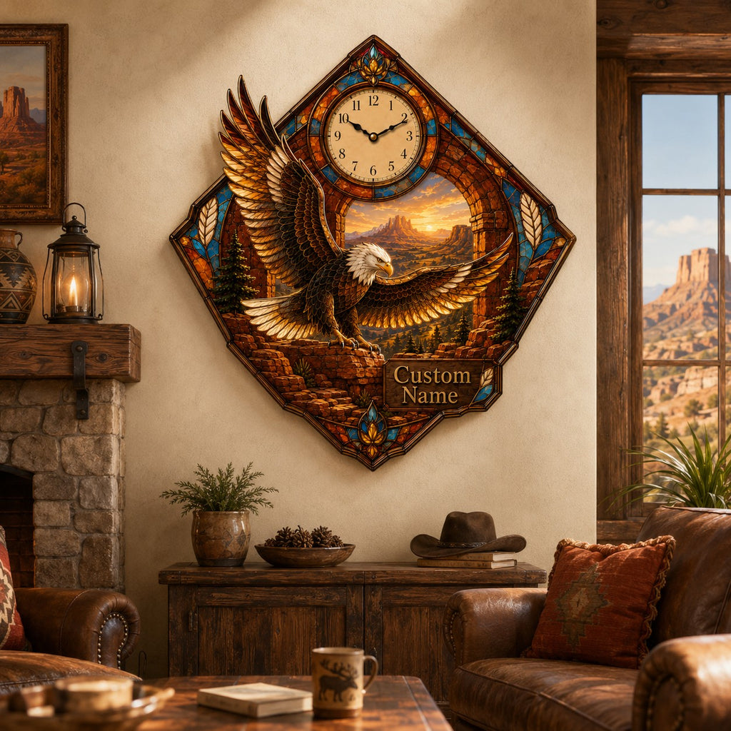 Bald eagle Custom Name Wall Clock — personalized with a custom name