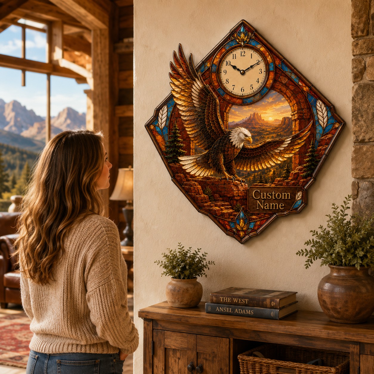 Bald eagle Custom Name Wall Clock — personalized with a custom name