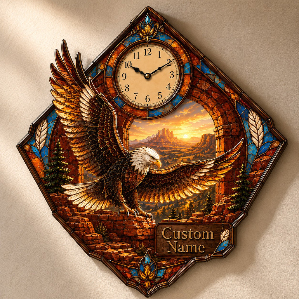 Bald eagle Custom Name Wall Clock — personalized with a custom name