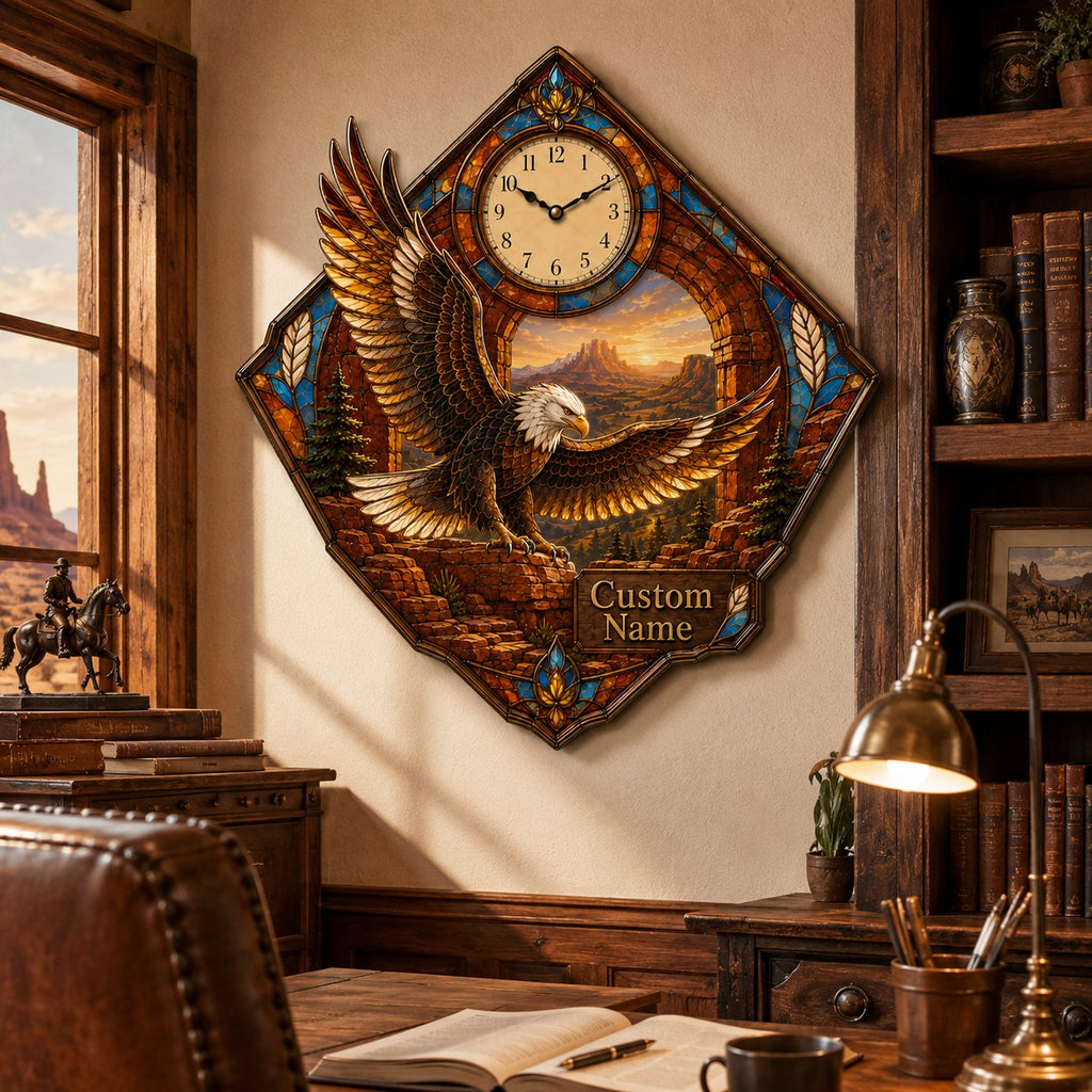 Bald eagle Custom Name Wall Clock — personalized with a custom name