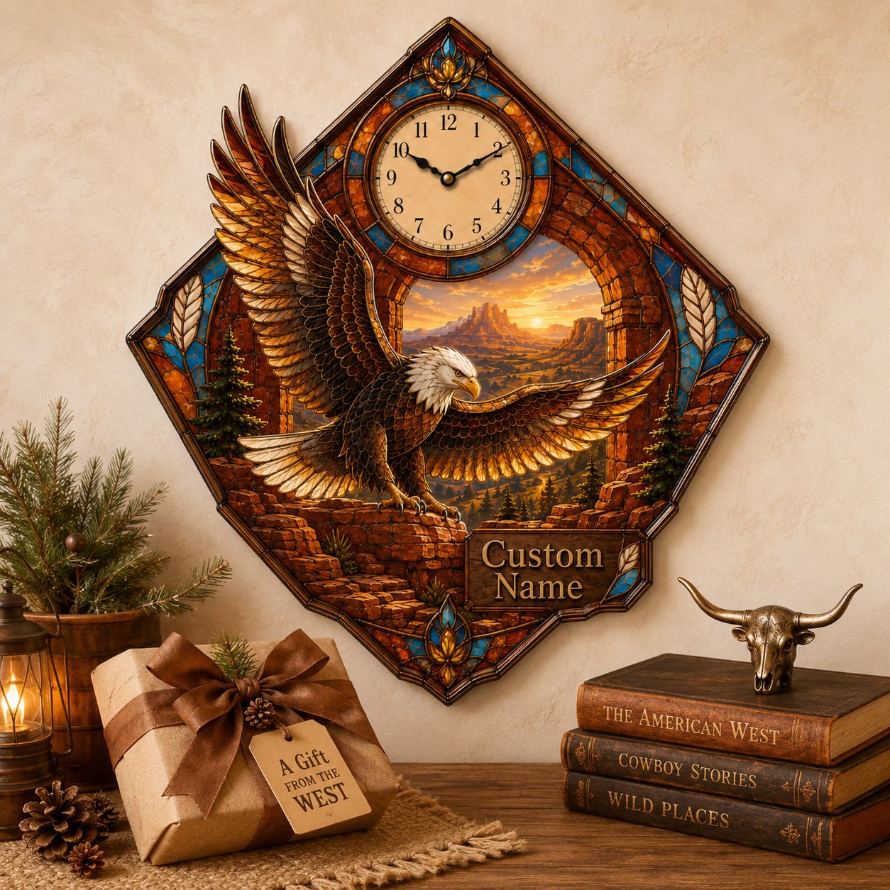 Bald eagle Custom Name Wall Clock — personalized with a custom name