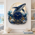 Personalized breaching whale wall clock — personalized with a custom name