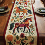 Folk Horses with Flowers on Cream Table Runner