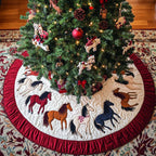 Horse Herd on the Crimson Ring Christmas Tree Skirt