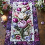 Tulips and Pansies on Purple Table Runner