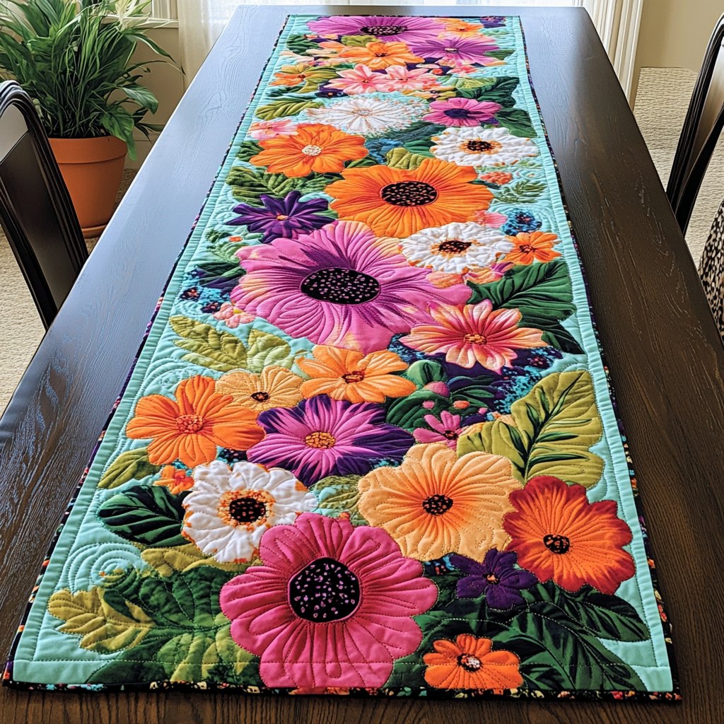 Bright Daisies and Gerberas on Teal Table Runner