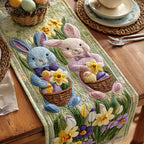 Bunnies with Egg Baskets and Tulips Table Runner
